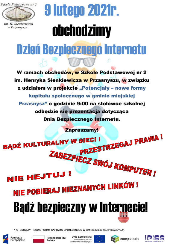 Plakat informujący o obchodach Dania Bezpiecznego Internetu