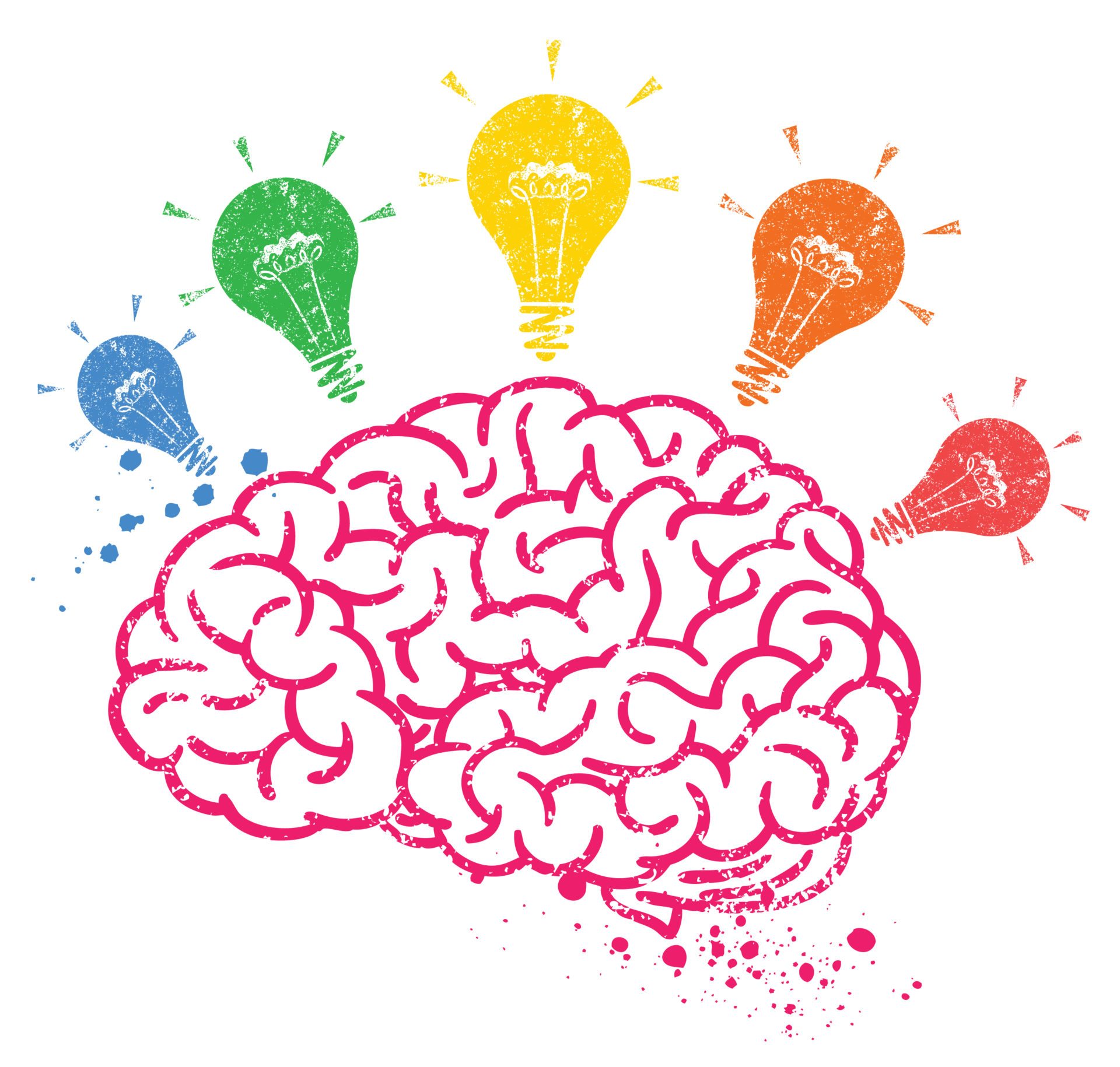 Mózg z kolorowymi żaróweczkami symbolizującymi pomysły